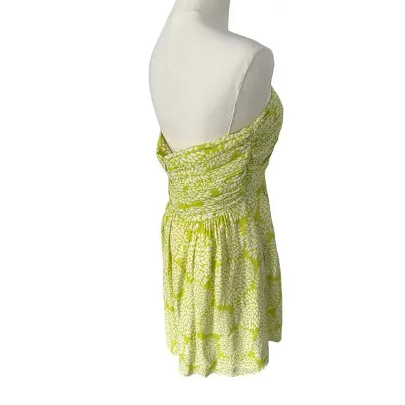 Shoshanna 100% Silk Dress Short Floral Boho Strapless Flowy Lime Neon Green Sz 6 - Picture 11 of 14